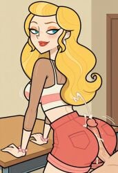 afterimage ai_generated anastasia_(disventure_camp) bend big_penis buttjob buttjob_over_clothes clothed_buttjob clothed_sex covered_buttjob cum_geyser cum_on_ass cum_on_body cum_on_clothes cum_on_clothing cum_on_lower_body cumshot disventure_camp:_carnival_of_chaos ejaculation forward, full_body hands hands_against_wall high-angle_view hotdogging large_ass large_breasts lean legs, looking_back motion_lines multiple_cumshots nude_male odd_nation_cartoons on over, speed_lines table taller_female twerking twerking_on_dick veiny_penis
