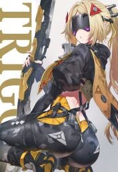 1girls ai_generated ass behind behind_view big_ass big_butt blonde_hair clothed eyes_covered female female_only hoyoverse large_ass large_butt mihoyo mostly_clothed sniper sniper_rifle tagme thick_ass tight_clothes trigger_(zenless_zone_zero) visor visor_(eyewear) yuneillusts zenless_zone_zero