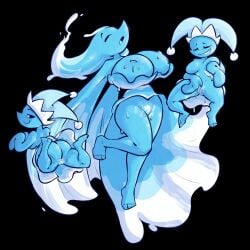 absurd_res ambiguous_fluids big_breasts breasts daclusia darkner deltarune elemental_creature elemental_humanoid female female/female group hi_res humanoid masturbation milk miss_mizzle_(deltarune) mizzle_(deltarune) simple_background smug undertale_(series) water water_creature