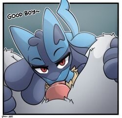 animal_genitalia animal_penis anthro anthro_on_anthro anthro_penetrated anthro_penetrating anthro_penetrating_anthro bodily_fluids canine_genitalia canine_penis dialogue duo fellatio femboy fur generation_4_pokemon genitals grey_body grey_fur hi_res knot looking_at_viewer lucario male male/male male_penetrated male_penetrating male_penetrating_male nintendo oral oral_penetration penetration penile penis pokemon pokemon_(species) saliva saliva_on_penis sex simple_background velixx