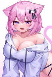 breasts busty cat_ears catgirl cleavage deaver female female_only hoodie large_breasts nyatasha_nyanners pink_hair seductive_look seductive_smile virtual_youtuber vshojo