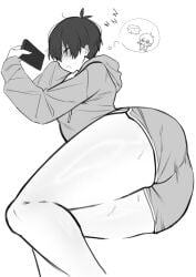 1boy black_and_white blue_lock dolphin_shorts femboy isagi_yoichi japanese_male male male_focus male_only on_phone shinashina shorts solo solo_focus solo_male wearing_hoodie