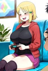 ai_generated big_ass big_breasts blonde_female blonde_hair blonde_hair blonde_hair_female couple gamer gamer_girl hidaka_koharu high_score_girl huge_ass huge_breasts thick_thighs thighs