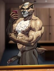 2025 abs absurd_res after_exercise anthro areola artist_name balls barazoku beard belwulf biceps big_balls big_muscles big_penis blurred_background bodily_fluids body_hair canid canine canis cellphone chest_hair deltoids domestic_dog dripping electronics erection eyebrows facial_hair flexing flexing_bicep fur genital_fluids genitals glans hair hi_res holding_object holding_phone huge_muscles humanoid_genitalia humanoid_penis inside locker_room looking_at_viewer male mammal manly mature_anthro mature_male mirror mirror_selfie muscular muscular_anthro muscular_male navel nipples nude pecs penis phone precum precum_drip pubes reflection scar selfie smartphone smile solo standing sweat taking_picture taking_selfie text thick_arms thick_thighs tuft vein veiny_muscles