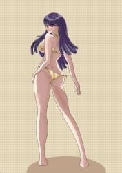 1girls bikini gold_bikini hiruko_shizuhara looking_back purple_hair red_eyes standing the_hundred_line_-last_defense_academy-