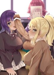 1futa 2girls asaka_karin big_penis blonde_hair blowjob blue_hair breasts censored face_covered fellatio female futa_with_female futanari huge_breasts huge_cock intersex licking_penis love_live! love_live!_nijigasaki_high_school_idol_club medium_hair miyashita_ai pink_hair tennouji_rina zad_orein