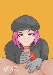 1boy 1girls :>= argskit blowjob fellatio female_team_rocket_grunt_(pokemon_go) gloves hat looking_at_viewer male_pov oral penis pink_hair pokemon pokemon_go pov sex simple_background team_go_rocket team_rocket team_rocket_grunt team_rocket_grunt_(female) team_rocket_grunt_(pokemon_go)