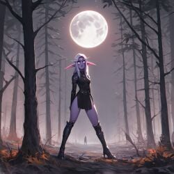 1girls ai_generated darkness face_markings female forest jewelry moon moonlight night night_elf night_elf_female night_sky nowrin purple_skin reavealing sfw slender_body solo stable_diffusion stroll tattoo warcraft white_eyes white_hair world_of_warcraft