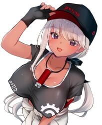 1girls blush gloves hat large_breasts nipples purple_eyes the_hundred_line_-last_defense_academy- tsubasa_kawana