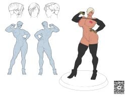 big_areola big_breasts big_girl dmitrys flexing_bicep gloves meryl_(dmitrys) muscle_mommy muscular muscular_female pussy