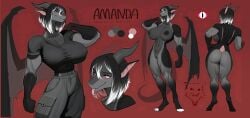 abs absurd_res amanda_whitaker anthro ass biceps big_breasts big_muscles black_body black_hair black_horn black_nipples black_scales bottomwear breasts cargo_pants clothed clothing dragon european_mythology female forked_tongue grey_body grey_eyes grey_scales hair hi_res horn huge_breasts innie_penis looking_at_viewer model_sheet multicolored_body multicolored_hair multicolored_scales muscular muscular_anthro muscular_female mythological_creature mythological_scalie mythology navel nipples nude pants pupils purple_sclera scales scalie shirt short_hair simple_background slit_pupils smile solo t-shirt tail tight_clothing tight_shirt tight_topwear tongue tongue_out topwear triceps two_tone_hair vulva western_dragon wetsealky white_hair wings