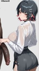1girls 2d_(artwork) ai_assisted cherno13 curvy_ass curvy_body dark-skinned_male digital_drawing_(artwork) digital_media_(artwork) ellen_joe hi_res horny_female hoyoverse interracial mihoyo miniskirt provocative seductive seductive_pose sexy_body sexy_pose uncensored zenless_zone_zero zzz