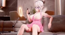 1futa 3d animated benevolent_bunny big_breasts big_penis breast_expansion breasts clothing couch futanari huge_breasts huge_cock light-skinned_futanari light_skin no_sound penis penis_expansion penis_growth penis_under_skirt phone sitting skirt tagme video white_hair