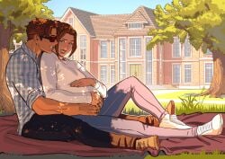 1boy 1girls brown_hair couple cyclops_(x-men) kitty_pryde married_couple marvel nastacicnsfw pregnant romantic scott_summers wedding_ring x-men