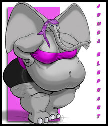 1girls 2005 anthro bbw belly big_belly black_border border breasts cleavage elephant elephantid fat female female_only hair huge_thighs hyper_ears jumba_elephant kazecat mammal obese obese_anthro obese_female overweight overweight_anthro overweight_female proboscidean purple_hair solo ssbbw thick_thighs wide_hips