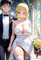 ai_generated big_ass big_breasts blonde_female blonde_hair blonde_hair blonde_hair_female bride hidaka_koharu high_score_girl huge_ass huge_breasts thick_thighs thighs wedding wedding_dress