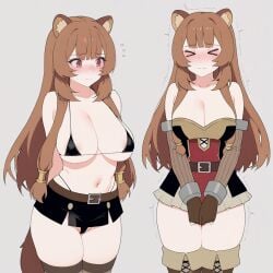 1girls ai_generated cute embarrassed female female_only light-skinned_female nekomimi raccoon_girl raphtalia revealing_clothes shy solo_female tate_no_yuusha_no_nariagari