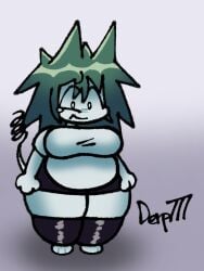 alternate_version_available chubby crying derp777 fat green_hair lettuce_emoticon lil_lime88 looking_at_viewer obese sad scared self_upload signature_artist_name spring tagme tail tearing_up tears thighhighs white_background white_shirt white_skin