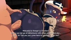 16:9 anal anal_sex anthro aramiys_(shanghri-la_frontier) ass balls bodily_fluids butt_grab cait_sith_(species) cat-sith celtic_mythology clothed clothing doggy_style duo english_text european_mythology felid feline fencer feral from_behind_position gameplay_mechanics genital_fluids genitals hand_on_butt hi_res how-to human looking_back male male/male mammal mythology nekoni nude pantsless penetration penis precum sex shangri-la_frontier shocked surprise_sex surprised_expression text welcoming widescreen