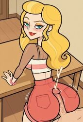 afterimage ai_generated anastasia_(disventure_camp) bend big_penis buttjob buttjob_over_clothes clothed_buttjob clothed_sex covered_buttjob cum_geyser cum_on_ass cum_on_body cum_on_clothes cum_on_clothing cum_on_lower_body cumshot disventure_camp:_carnival_of_chaos ejaculation forward, full_body hands hands_against_wall high-angle_view hotdogging large_ass large_breasts lean legs, looking_back motion_lines multiple_cumshots nude_male odd_nation_cartoons on over, speed_lines table taller_female twerking twerking_on_dick veiny_penis