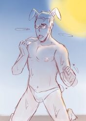 blush bulge bunny_ears bunny_tail cum_on_hand drooling gay glasses handjob male_only medic medic_(team_fortress_2) panties soukaze19 sweat team_fortress_2 tongue_out yaoi