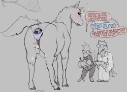 anal anal_sex anthro anus avian bird bodily_fluids clothing coat dazed dripping drooling edgemare_(syn-6) edging english_text equid equine equine_anus equine_vulva excessive_pussy_juice eyewear female feral fishnet_clothing fucked_silly genital_fluids glasses group hi_res horse humor lab_coat looking_pleasured male mammal open_mouth orgasm_denial penetration remote_controlled_vibrator saliva sex_toy simple_background syn-6 talking_to_another text topwear trio vaginal_fluid_drip vaginal_fluids vibrator wardrobe_malfunction