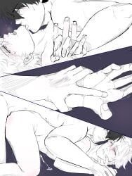 2boys anal anal_sex bearpmatsumatsu bent_over blush completely_nude gay gintama gintoki_sakata hijikata_toshiro holding_hands interlocked_fingers kissing kissing_while_penetrated licking male male_only multiple_images nude side_view wrist_grab yaoi
