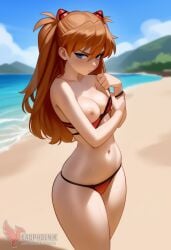 1girls 2d ai_generated areolae ass asuka_langley_sohryu back bare_shoulders beach big_ass bikini bikini_pull bikini_top blue_eyes day erophoenix female female_focus full_body long_hair looking_at_viewer neon_genesis_evangelion ocean orange_hair outdoors pale_skin pale_skinned_female patreon_username red_bikini sky small_breasts solo swimsuit thick thick_thighs uncensored