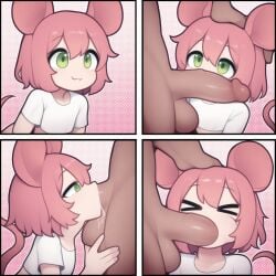 ai_generated anthro blowjob comic furry fuzzle fuzzleedits_(artist) green_eyes mouse mouse_ears mouse_tail penis_in_mouth pink_hair short_hair sucking sucking_penis young