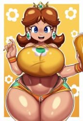 ai_generated ass big_ass big_breasts breasts breasts brown_hair grey_impact_(style) hips lubbasdump mario_(series) princess_daisy super_mario_bros. swimming_trunks swimwear wide_hips