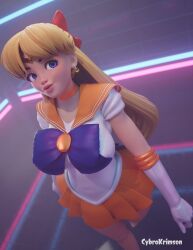 1girls barefoot bishoujo_senshi_sailor_moon blonde_hair blue_eyes bow cybrokrimson earrings feet female female_only female_solo long_hair minako_aino red_bow sailor_venus solo solo_female solo_only