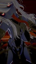 bedroom blue_body glowing_eyes long_tongue looking_at_viewer pov succubus succubus_horns vrchat vrchat_avatar vrchat_model white_hair