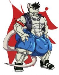 2021 abs aidan_mouse anthro areola balls_outline big_bulge big_muscles biped black_hair blue_eyes bottomwear bulge clothing detailed_bulge fierglief footwear fur genital_outline hair hands_on_hips hi_res huge_bulge hyper hyper_bulge long_tail looking_at_viewer male mammal mouse murid murine muscular muscular_anthro muscular_male nipples pecs plantigrade rodent shoes shorts simple_background smile sneakers standing tail topwear vein veiny_muscles vest white_body white_fur