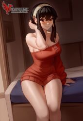 1girls 2d ai_generated ass bare_shoulders big_ass big_breasts black_hair blush breasts cleavage earrings erophoenix female female_focus full_body hairband jewelry long_hair looking_at_viewer off-shoulder_sweater pantyhose patreon_username smile solo solo_female spy_x_family sweater thick thick_thighs uncensored yor_briar yor_forger