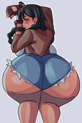 ass ass_focus black_hair dark-skinned_female dark_skin huge_ass looking_at_viewer looking_back mika_little_moon native_american native_american_female shorts