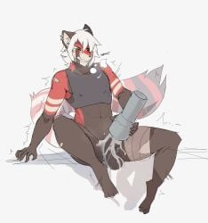 2018 3_toes 5_fingers absurd_res ailurid anthro balls barefoot big_penis biped black_balls black_body black_clothing black_fur black_penis black_shirt black_tail black_topwear bodily_fluids bottomless bouncing_balls clenched_teeth closed_eyes clothed clothing crop_top digital_drawing_(artwork) digital_media_(artwork) ear_piercing english_description erection excessive_genital_fluids excessive_precum feet fingers front_view fur genital_fluids genitals hair hi_res holding_object holding_penetrable_sex_toy holding_sex_toy huge_cock imminent_orgasm leg_wraps long_tail male male_penetrating mammal markings masturbation multicolored_body multicolored_fur multicolored_tail nike notglacier penetrable_sex_toy penetration penile penile_masturbation penis piercing precum red_body red_fur red_panda red_tail ring_(marking) ringed_tail sex_toy shirt short_hair simple_background sinclair_(notglacier) sitting solo striped_markings striped_tail stripes tail tail_markings teeth toes topwear toying_self white_background white_body white_fur white_hair white_tail wraps