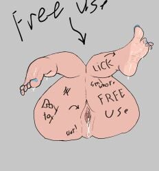 bimbo feet_up glory_wall pussy_juice rose_(sml) sml toenails writing_on_body
