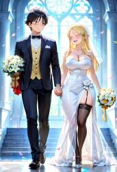ai_generated big_ass big_breasts blonde_female blonde_hair blonde_hair blonde_hair_female bride hidaka_koharu high_score_girl huge_ass huge_breasts thick_thighs thighs wedding wedding_dress