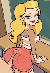 afterimage ai_generated anastasia_(disventure_camp) bend big_penis buttjob buttjob_over_clothes clothed_buttjob clothed_sex covered_buttjob cum_geyser cum_on_ass cum_on_body cum_on_clothes cum_on_clothing cum_on_lower_body cumshot disventure_camp:_carnival_of_chaos ejaculation forward, full_body hands hands_against_wall high-angle_view hotdogging large_ass large_breasts lean legs, looking_back motion_lines multiple_cumshots nude_male odd_nation_cartoons on over, speed_lines table taller_female twerking twerking_on_dick veiny_penis