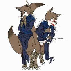 1:1 absurd_res anthro bodily_fluids canid canine cum dreamworks femboy fox genital_fluids genitals hi_res jfurby kung_fu_panda male male/male mammal penis solo zhen_(kung_fu_panda)