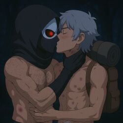 2boys hickey kissing palworld palworld!_more_than_just_pals shirtless syndicate_thug wandering_merchant
