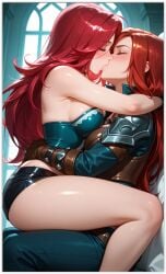 2girls ai_generated girl_on_girl katarina_(league_of_legends) league_of_legends lesbian_couple lesbian_domination lesbian_kiss lesbian_sex miss_fortune yuri yuri yuri