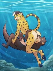 2025 anal anklet anthro artist_name ass balls black_body black_fur black_hair black_nose black_spots black_stripes blue_eyes brown_body brown_fur bubble cheek_tuft cheetah countershade_butt countershade_face countershade_torso countershading dated duo facial_markings facial_tuft felid feline foreskin fur genitals hair half-erect head_markings head_tuft hi_res holding_both_legs inner_ear_fluff jewelry kyyanno male male/male male_anthro mammal markings mustelid neck_tuft nude_male oral otter penis pink_nose rimming rock sex spots striped_markings striped_tail stripes tail tail_markings tear_(marking) text tongue tongue_out tuft underwater ventkazemaru water white_body white_fur white_hair yellow_body yellow_eyes yellow_fur