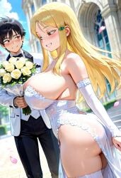 ai_generated big_ass big_breasts blonde_female blonde_hair blonde_hair blonde_hair_female bride hidaka_koharu high_score_girl huge_ass huge_breasts thick_thighs thighs wedding wedding_dress