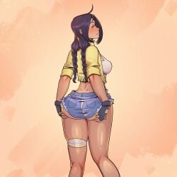 1girls ass ass_focus big_ass big_breasts black_hair cowboy_outfit curvy_figure dark-skinned_female dark_skin female huge_ass huge_breasts looking_at_viewer looking_back mika_little_moon native_american native_american_female shorts tan-skinned_female tan_skin the-rising-cheetah tomboy voluptuous voluptuous_female