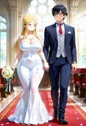 ai_generated big_ass big_breasts blonde_female blonde_hair blonde_hair blonde_hair_female bride hidaka_koharu high_score_girl huge_ass huge_breasts thick_thighs thighs wedding wedding_dress