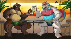 bar bigbelly commissions_open drinking fat fat_male muscles muscular shiba_inu spicypad tanuki