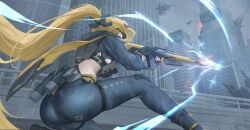 1girls aiming ass big_ass blonde_hair bubble_butt clothing crouching dat_ass fat_ass female female_only gun heine_(haloo1101) huge_ass large_ass outdoors raining rifle sniper soldier solo squatting thick_ass thick_thighs trigger_(zenless_zone_zero) visor weapon wide_hips zenless_zone_zero