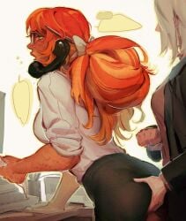 2400db 2girls faust_(limbus_company) female female_only grabbing_ass ishmael_(limbus_company) limbus_company on_the_phone phone project_moon secretary tagme yuri