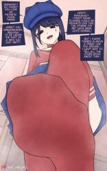 1girls beret blue_clothing blue_hair blue_skirt clothed clothed_female cute feet feet_focus female female_focus female_only foot_fetish foot_focus human miside mita_(miside) pov red_clothing red_stockings sachifufu skirt steam steamy steamy_feet stockings